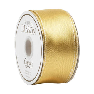 Caspari Satin Ivory & Gold Reversible Wired Ribbon - 6 Yard Spool R953