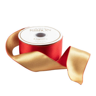 Caspari Satin Red & Gold Reversible Wired Ribbon - 6 Yard Spool R954