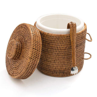 Caspari Rattan Ice Bucket with Tongs in Dark Natural - 1 Each RS.48