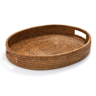 Caspari Rattan Oval Tray with Handles in Dark Natural - 1 Each RT.198