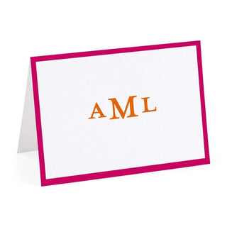 Personalization by Caspari Simple Border Personalized Monogram Folded Note Cards SIMPLEBORDERFUCHSIA_FOLD