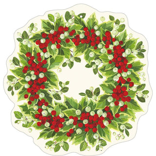 Caspari Holly and Berry Wreath Die-Cut Ornament Gift Tags - 4 Per Package TAG114