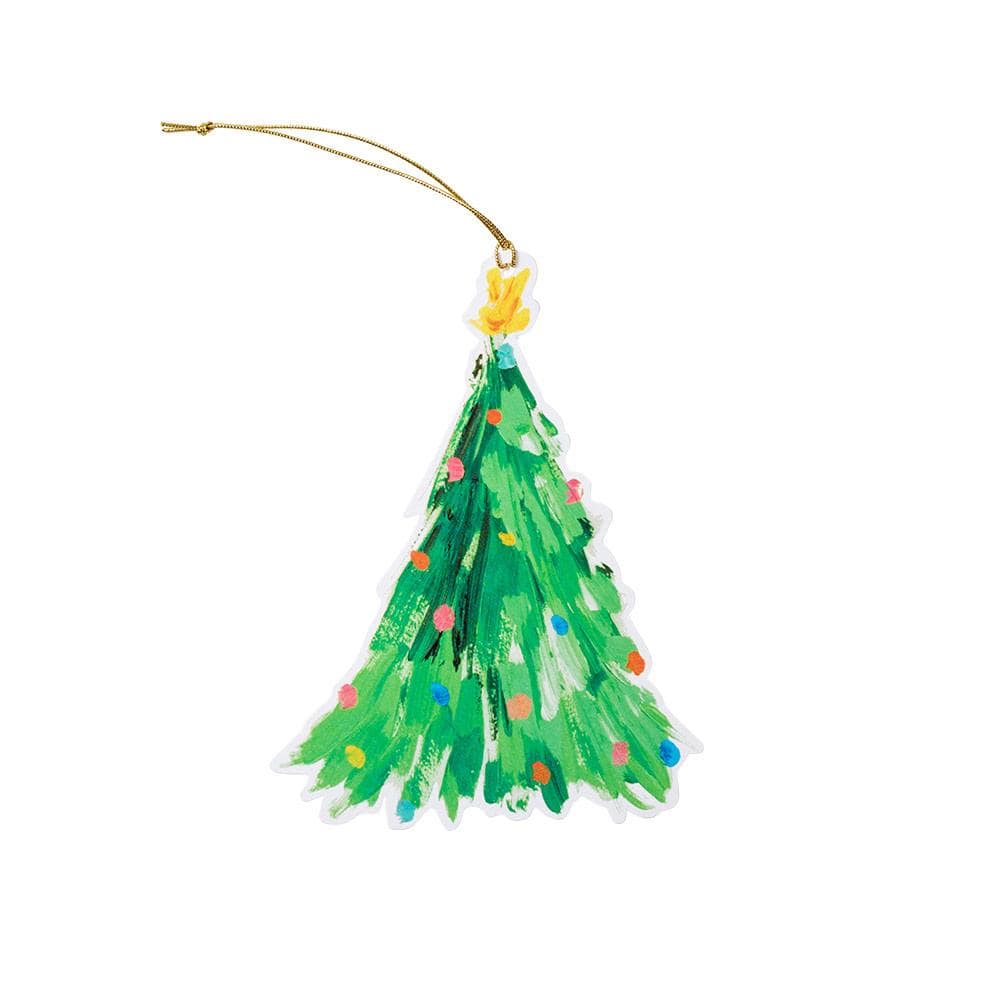 caspari Brushstroke Trees Decorative Die-Cut Gift Tag - 4 Per Package