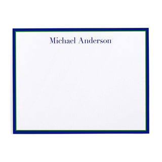 Personalization by Caspari Two-Tone Border Personalized Correspondence Cards TWOBORDERNAVYGREEN_CARD