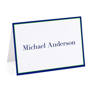 Personalization by Caspari Two-Tone Border Personalized Folded Note Cards TWOBORDERNAVYGREEN_FOLD