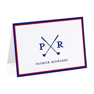 Personalization by Caspari Two-Tone Border Personalized Monogram Folded Note Cards TWOBORDERNAVYRED_FOLD