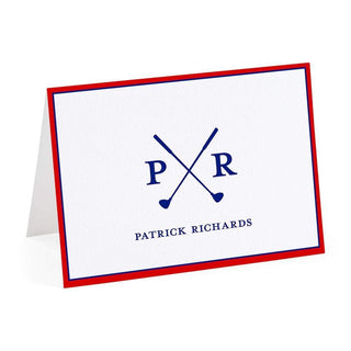 Personalization by Caspari Two-Tone Border Personalized Monogram Folded Note Cards TWOBORDERREDNAVY_FOLD