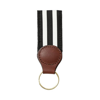 Barrons-Hunter Black & White Stripe Key Ring with Leather Trim WG212KS