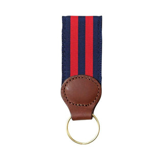 Barrons-Hunter Navy & Red Stripe Key Ring with Leather Trim WG214KS