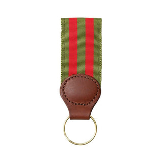 Barrons-Hunter Olive & Red Stripe Key Ring with Leather Trim WG215KS