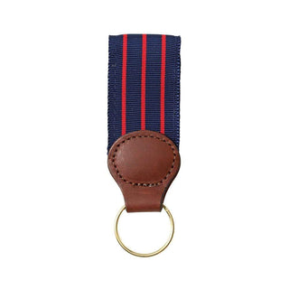 Barrons-Hunter Red & Navy Stripe Key Ring with Leather Trim WG240KS