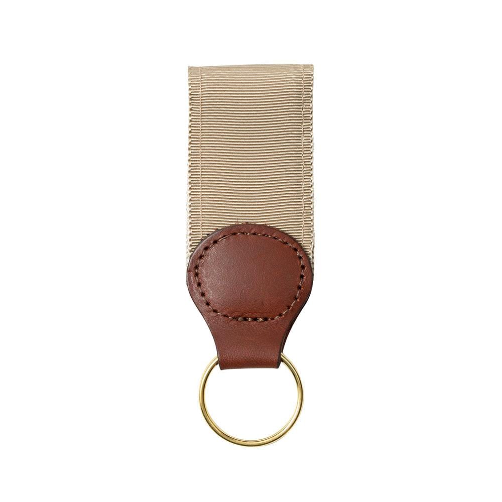 Khaki Grosgrain Key Ring with Leather Trim – Caspari