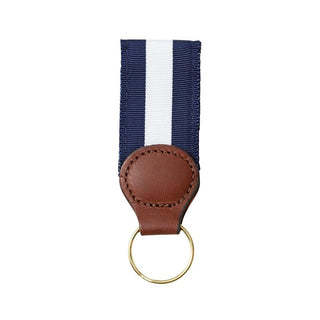 Barrons-Hunter Navy & White Stripe Key Ring with Leather Trim WG297KS