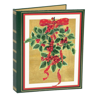 Caspari Holly with Red Ribbon Christmas Card Address Book - 1 Holiday Card List Book with Inserts X394