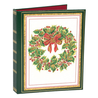 Caspari Wreath Embossed Christmas Card Address Book - 1 Holiday Card List Book with Inserts X395